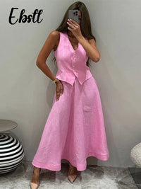 Elegant V-Neck Vest & Skirt Set™