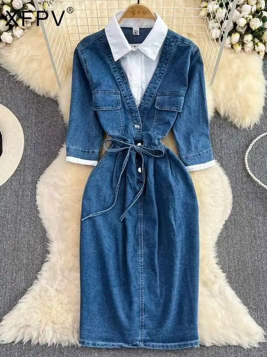 Chic Patchwork Denim Dress™