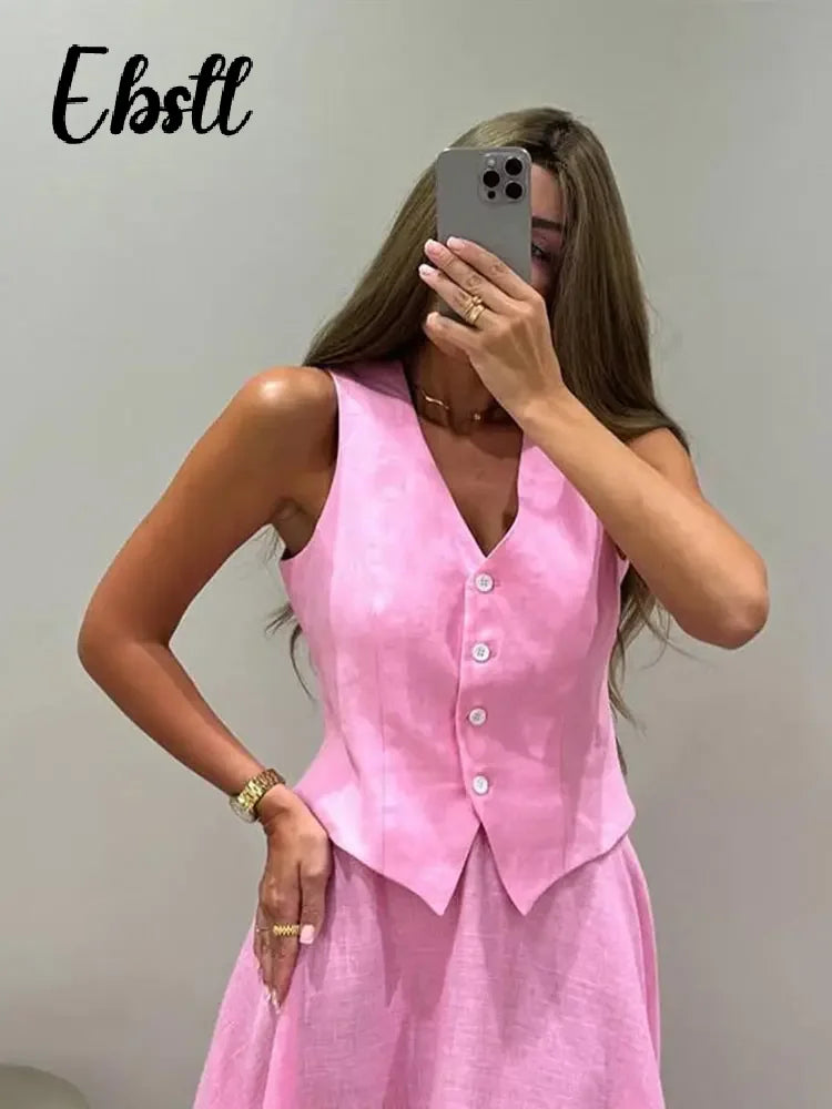 Elegant V-Neck Vest & Skirt Set™