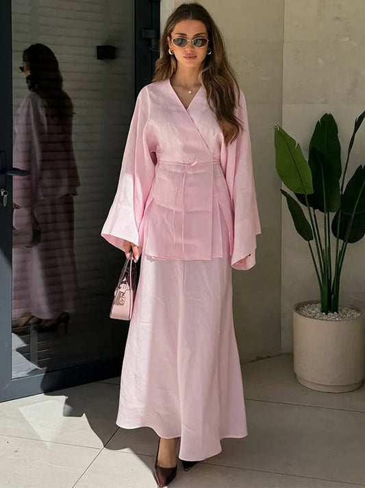 Chic V-Neck A-Line Skirt Set™